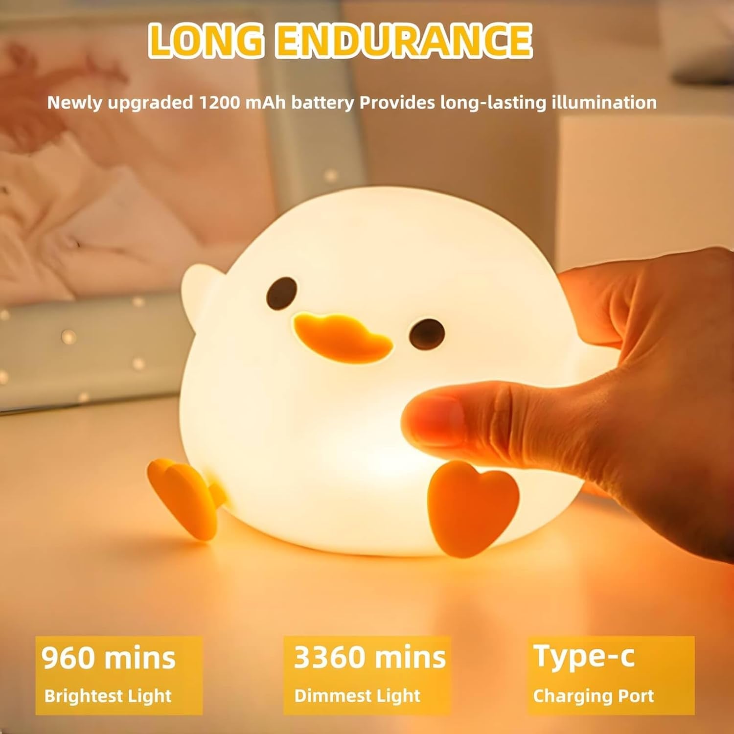 Dodo Duck Night Light, Cute Duck Lamp, Rechargeable Dimmable Nightlight, Silicone LED Bedside Lamp Nursery Nightlight with 20 Minutes Timer and Touch-Sensitive for Bedrooms, Living Room