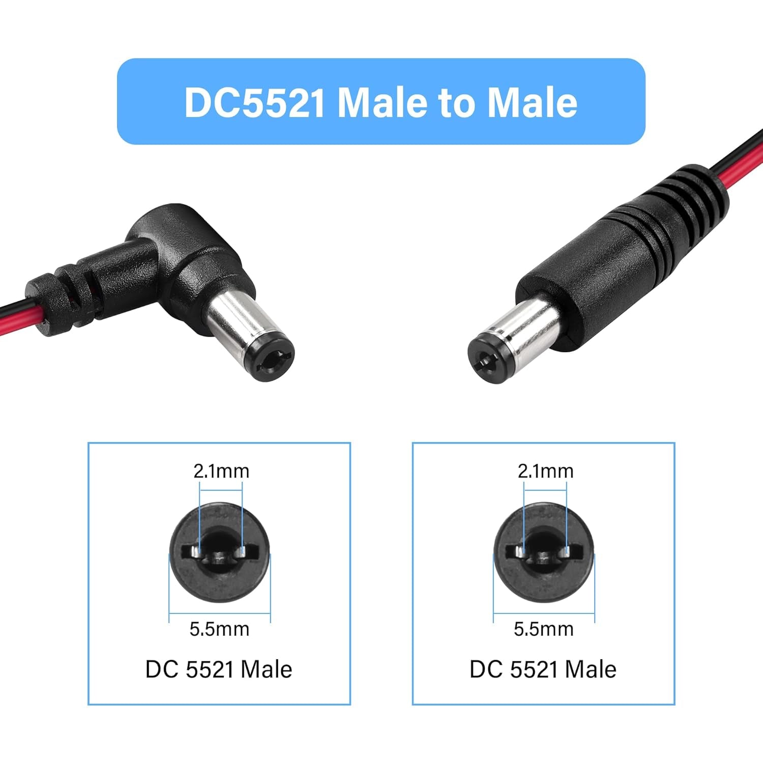 DC 12V with On/Off Power Extension Cable，Right Angle DC 5.5Mm X 2.1Mm Male to Male Connector Power Adapter Cable for CCTV Security Camera,Led Strip Etc (2M/6F