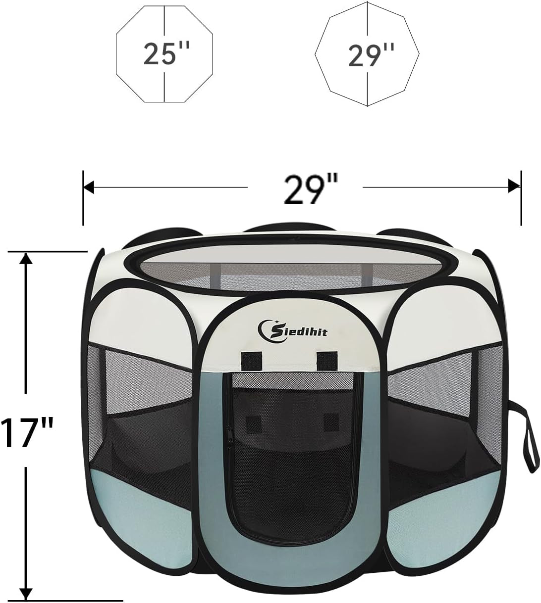 Dog Playpen, Puppy Pet Cat Playpen Indoor for Small Dogs, Dog Tent Crates Cage Indoor/Outdoor, Portable Pop up Dog Kennel Playpen with Carrying Case for Dogs/Cats/Rabbits, Removable Zipper Top, Grey