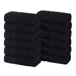 Lodi Cotton 12-Piece Washcloth Set – Mid-Weight Face Towels Solid with Woven Border