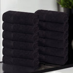 Lodi Cotton 12-Piece Washcloth Set – Mid-Weight Face Towels Solid with Woven Border