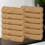 Lodi Cotton 12-Piece Washcloth Set – Mid-Weight Face Towels Solid with Woven Border