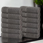 Lodi Cotton 12-Piece Washcloth Set – Mid-Weight Face Towels Solid with Woven Border