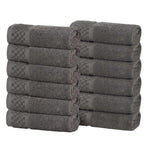 Lodi Cotton 12-Piece Washcloth Set – Mid-Weight Face Towels Solid with Woven Border