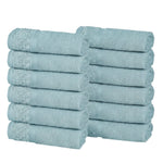 Lodi Cotton 12-Piece Washcloth Set – Mid-Weight Face Towels Solid with Woven Border