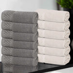 Lodi Cotton 12-Piece Washcloth Set – Mid-Weight Face Towels Solid with Woven Border