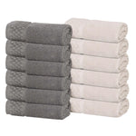 Lodi Cotton 12-Piece Washcloth Set – Mid-Weight Face Towels Solid with Woven Border
