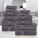 12-Piece Set, 100% Cotton Bathroom Towels, Zero Twist