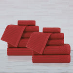 Superior Soho Ribbed Cotton Absorbent Medium Weight 12 Piece Towel Set