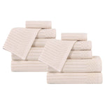Superior Soho Ribbed Cotton Absorbent Medium Weight 12 Piece Towel Set