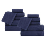Superior Soho Ribbed Cotton Absorbent Medium Weight 12 Piece Towel Set