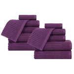 Superior Soho Ribbed Cotton Absorbent Medium Weight 12 Piece Towel Set