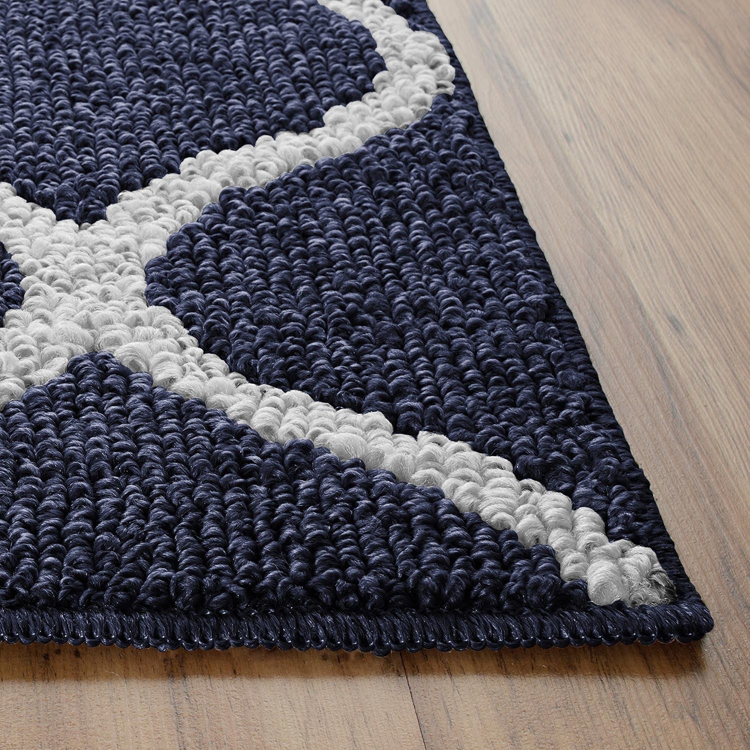 Rebecca Contemporary Runner Rug Non Slip Hallway Entry Carpet [Made in USA], 1'9" X 5', Navy Blue/White