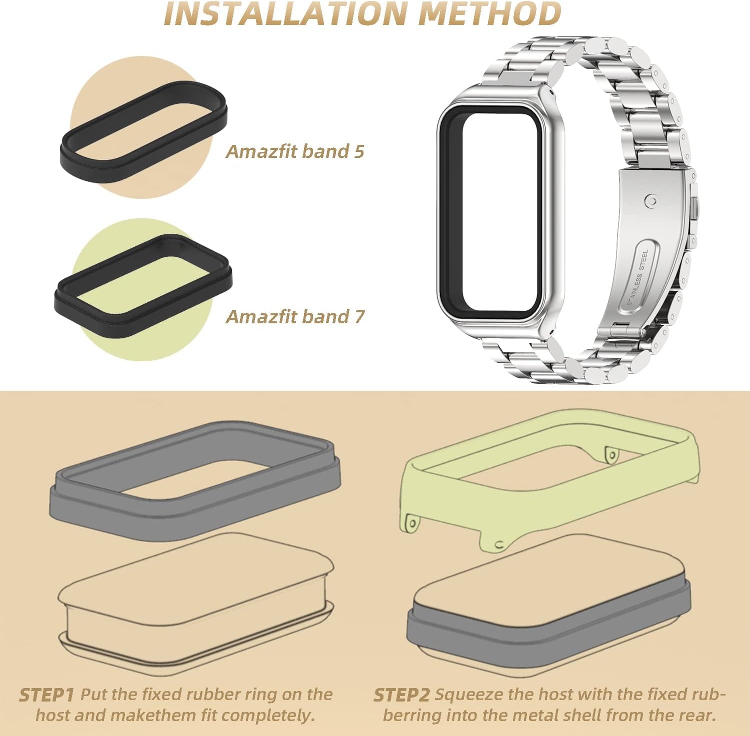 Strap for Amazfit Band 7 Metal Replacement Strap Wristband Watch Strap Compatible with Amazfit 7 Fitness Tracker Smartwatch