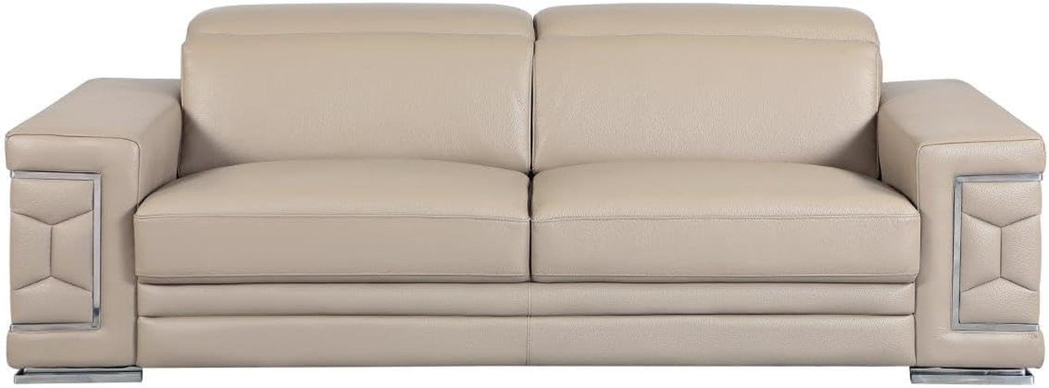 Usry Italian Leather Couch with Multi-Position Adjustable Headrests, Elegant Contemporary Design with Chrome Trim and Durable Wood Frame, Sofa, 89", Beige