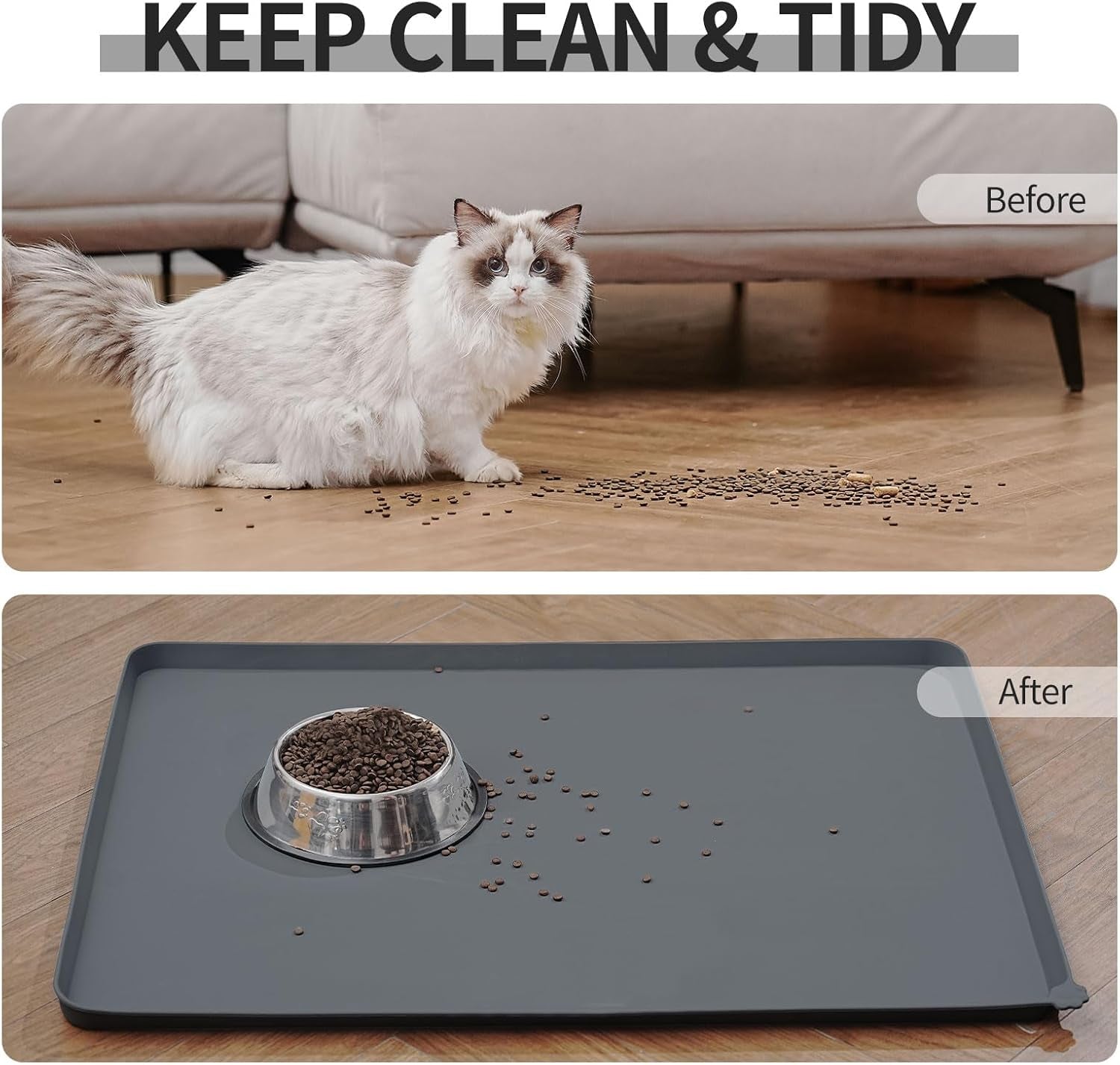 Waterproof Pet Feeding Mat with High Raised Edges, Heavier and Thicker Placemats for Cat Dog Water Bowl, BPA Free Silicone Feeding Mat, Dog Cat Feeding Mats for Food and Water Prevent Spill