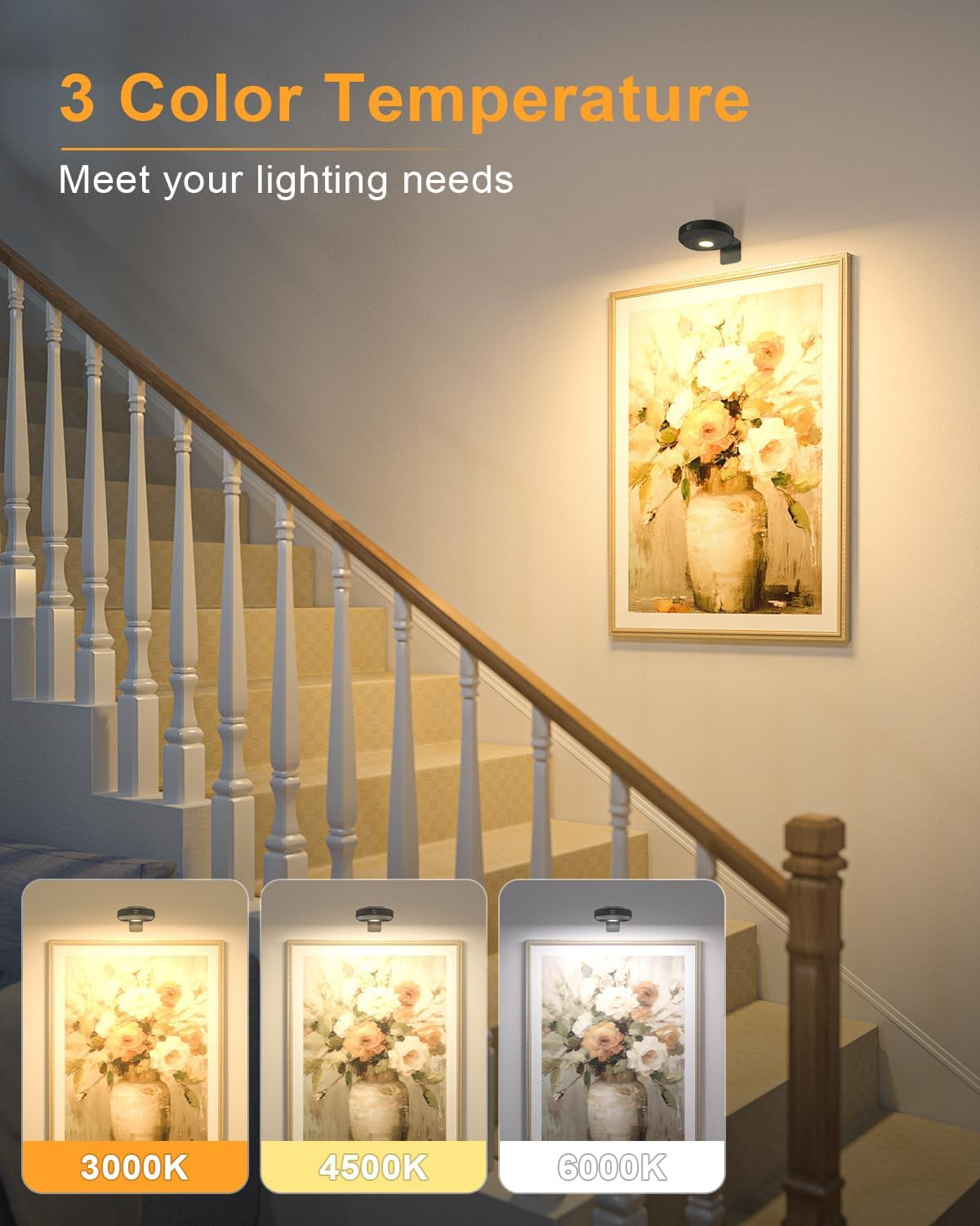 Picture Lights for Wall Rechargeable,Wireless Battery Operated Art Lighting for Paintings,Puck Lights with Remote,Picture Frame Lights,Dimmable & Timerwireless,Magnetic Gallery Light