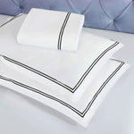 100% Cotton Two-Line Border Embroidered Duvet Cover Set