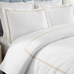 100% Cotton Two-Line Border Embroidered Duvet Cover Set