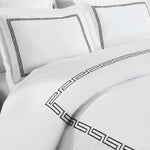 100% Cotton Greek Key Embroidered Duvet Cover Set