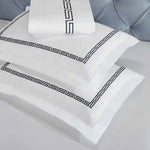 100% Cotton Greek Key Embroidered Duvet Cover Set