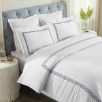 100% Cotton Greek Key Embroidered Duvet Cover Set