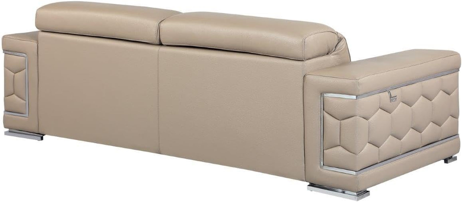 Usry Italian Leather Couch with Multi-Position Adjustable Headrests, Elegant Contemporary Design with Chrome Trim and Durable Wood Frame, Sofa, 89", Beige