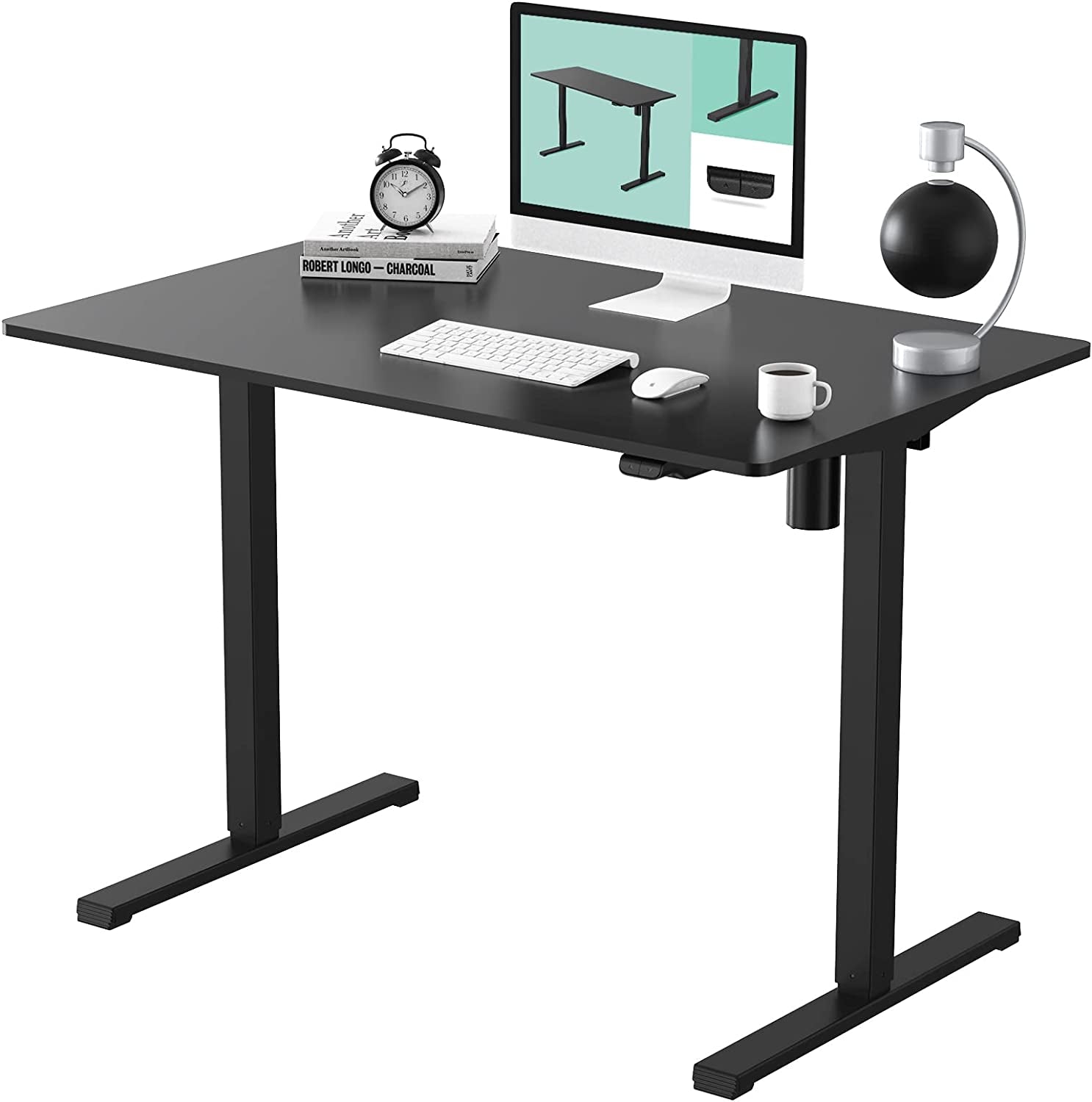 Essential Standing Desk 48 X 24 Inches Whole Piece Desk Board Electric Height Adjustable Desk Computer Laptop Sit Stand Desk (Black Frame + 48" Black Top)