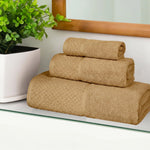 Lodi Cotton 3-Piece Towel Set – Absorbent Mid-Weight Solid Bathroom Towels with Textured Border