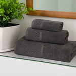Lodi Cotton 3-Piece Towel Set – Absorbent Mid-Weight Solid Bathroom Towels with Textured Border