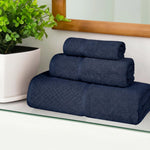 Lodi Cotton 3-Piece Towel Set – Absorbent Mid-Weight Solid Bathroom Towels with Textured Border