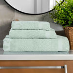 Rolla Cotton Geometric Jacquard Absorbent 3 Piece Towel Set