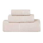 Lodi Cotton 3-Piece Towel Set – Absorbent Mid-Weight Solid Bathroom Towels with Textured Border