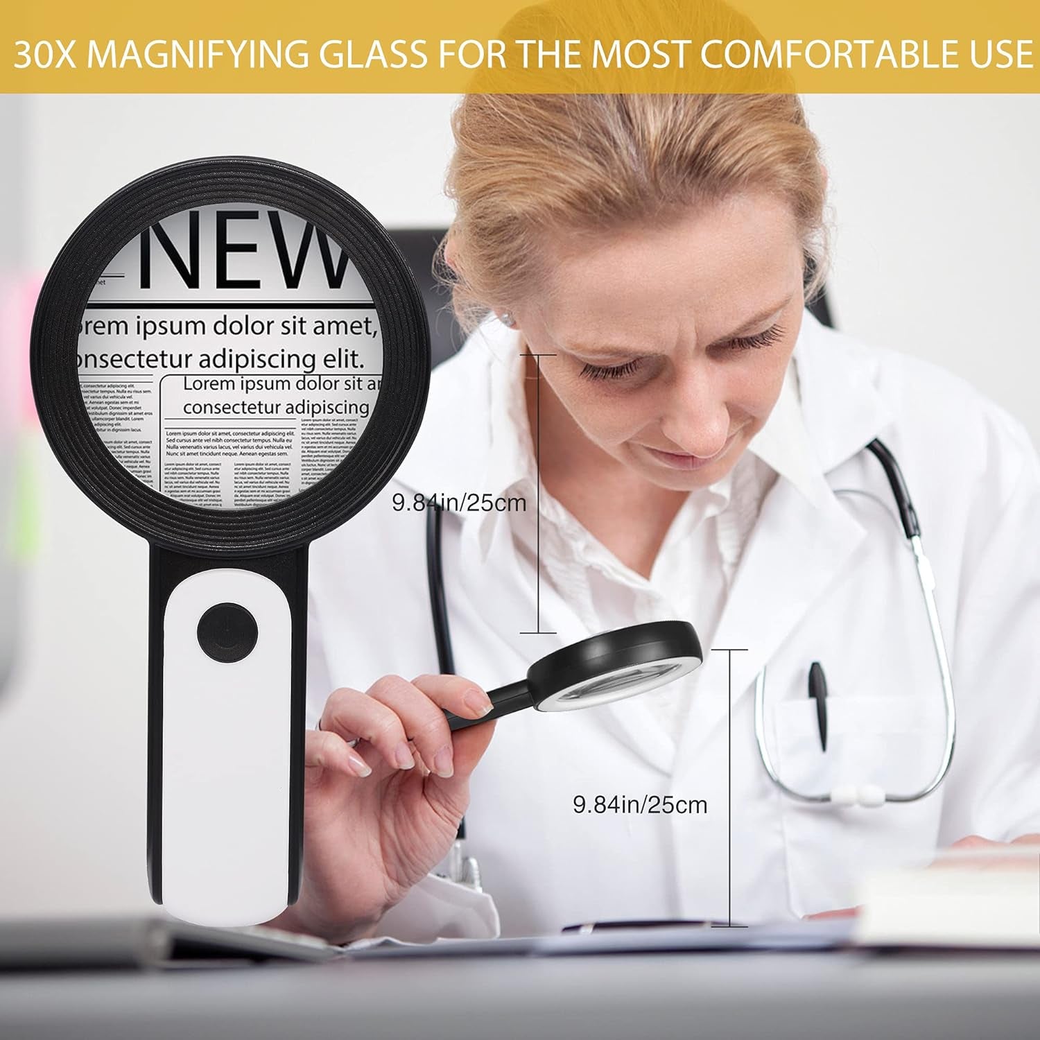 Magnifying Glass with Light, 30X Handheld Large 18LED Cold and Warm Light with 3 Modes, Illuminated Magnifier for Seniors Reading, Inspection, Coins, Jewelry, Exploring