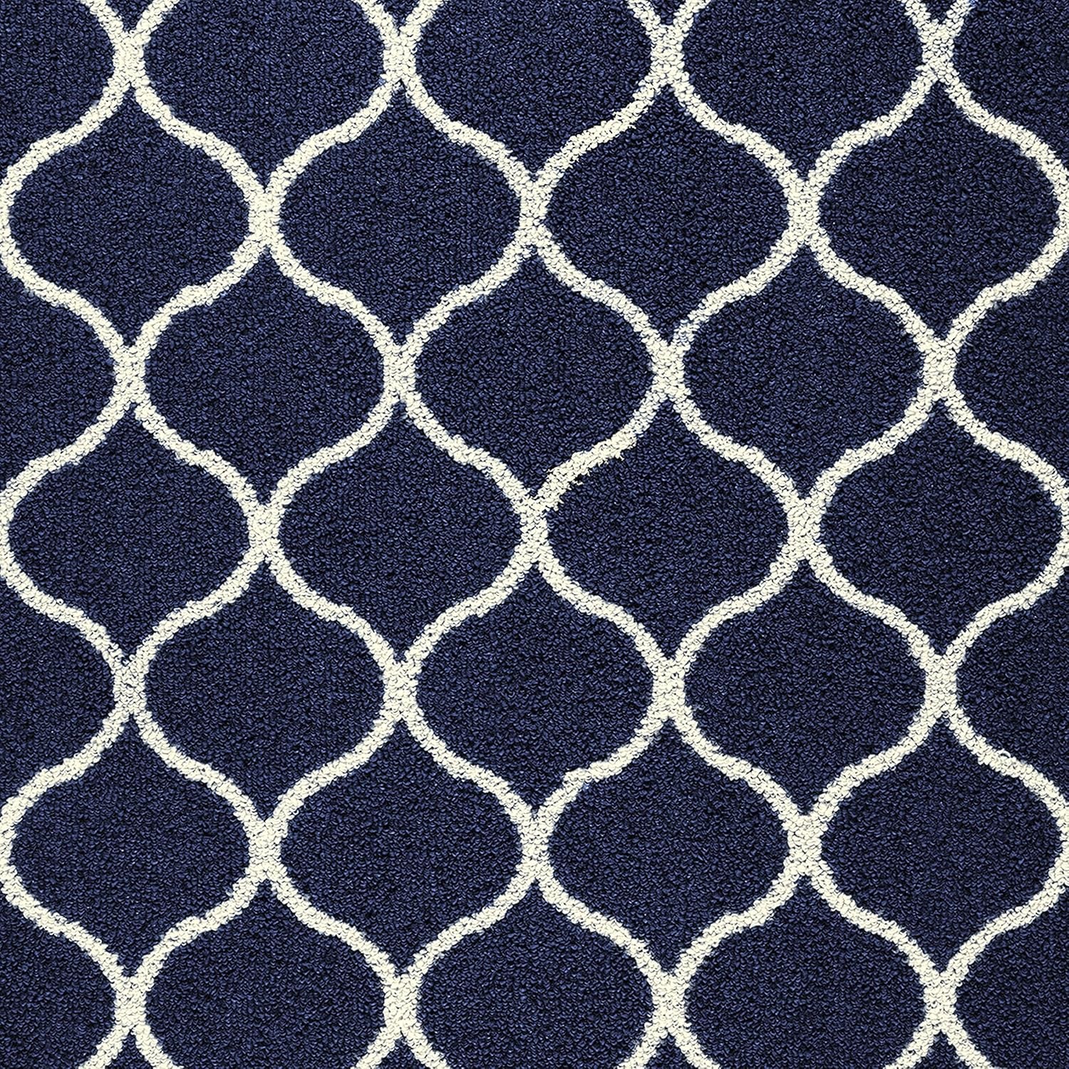 Rebecca Contemporary Runner Rug Non Slip Hallway Entry Carpet [Made in USA], 1'9" X 5', Navy Blue/White