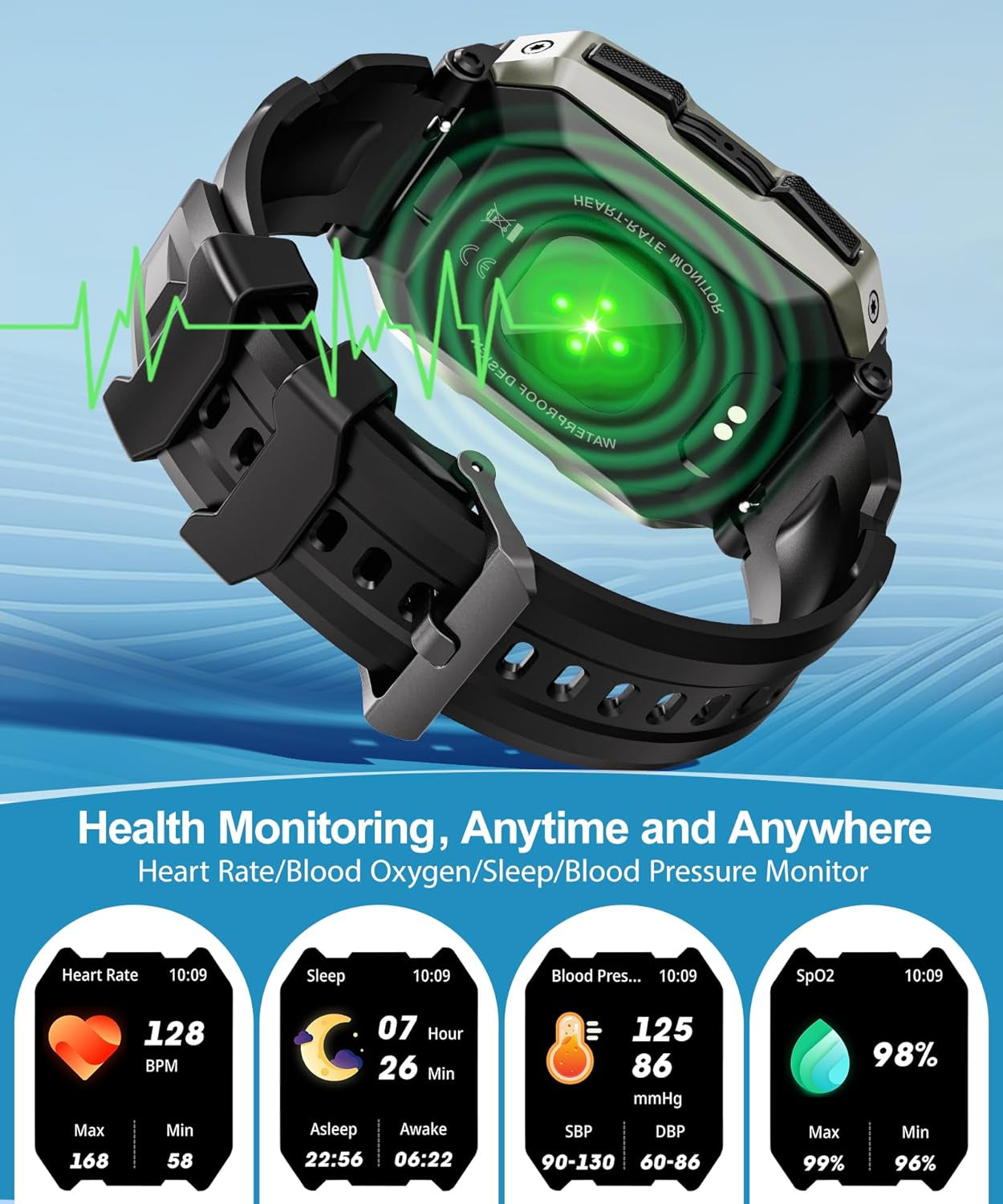 Smart Watch for Men，With Answer/Make Call 100+ Sports Modes Fitness Smart Watch, IP68 Waterproof 80 Days Extra-Long Battery Heart Rate/Blood Oxygen/Sleep Monitor Smartwatch for Android and Ios