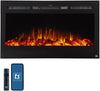 Smart Electric Fireplace-The Sideline 36 Inch Wide-In Wall Recessed-30 Realistic Ember Color/Flame Options-1500W Heater W/Thermostat-Black-Log & Crystal Hearth Options -Alexa/Wifi Enabled