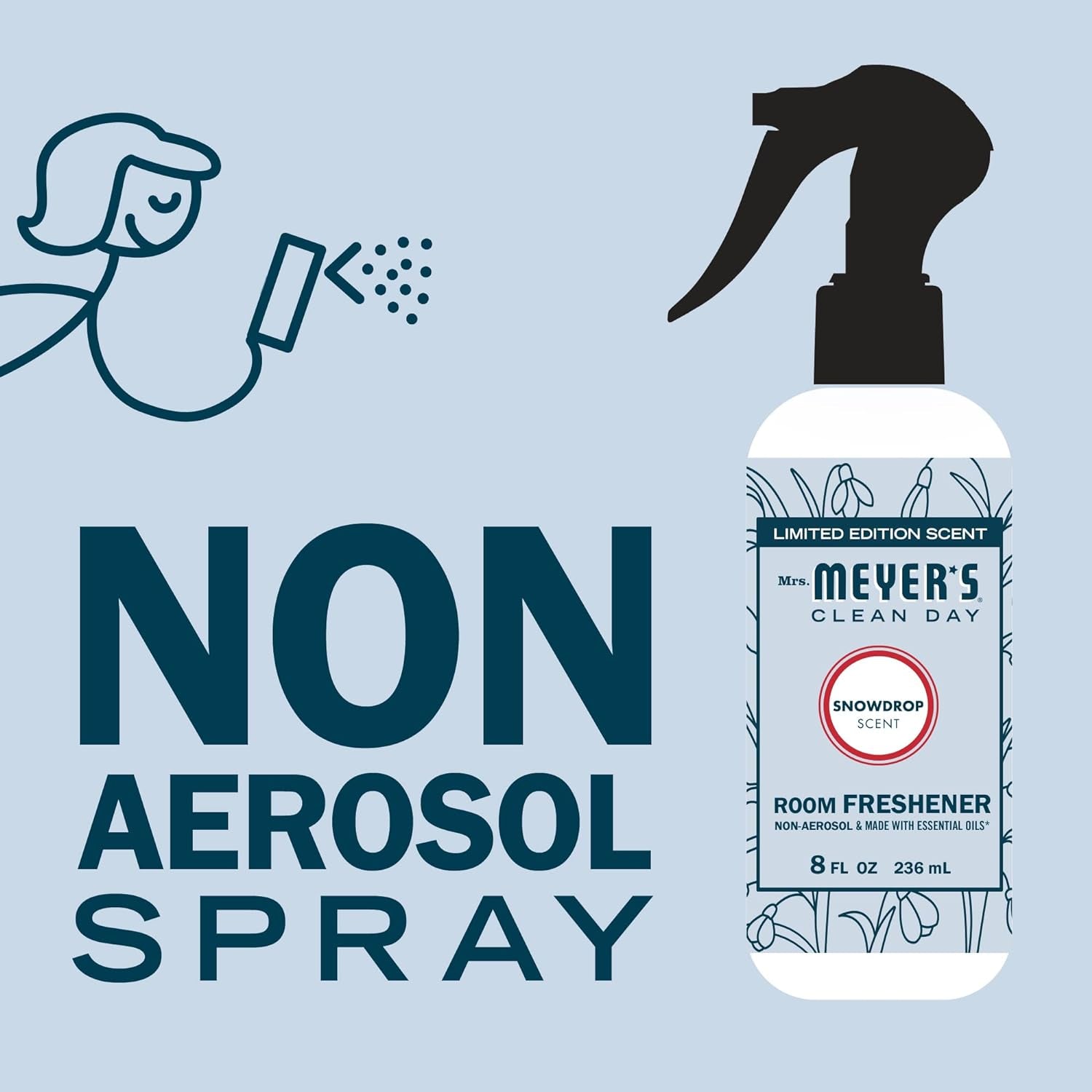 Room and Air Freshener Spray, Non-Aerosol Spray Bottle Infused with Essential Oils, Limited Edition Snowdrop, 8 Fl. Oz - Pack of 3