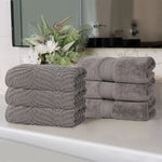 Superior Chevron Zero Twist Solid Jacquard Cotton Hand Towel Set of 6