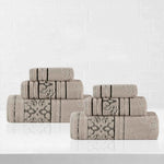 Sadie Zero Twist Cotton Elegant Floral Motif Absorbent Jacquard 6 Piece Towel Set