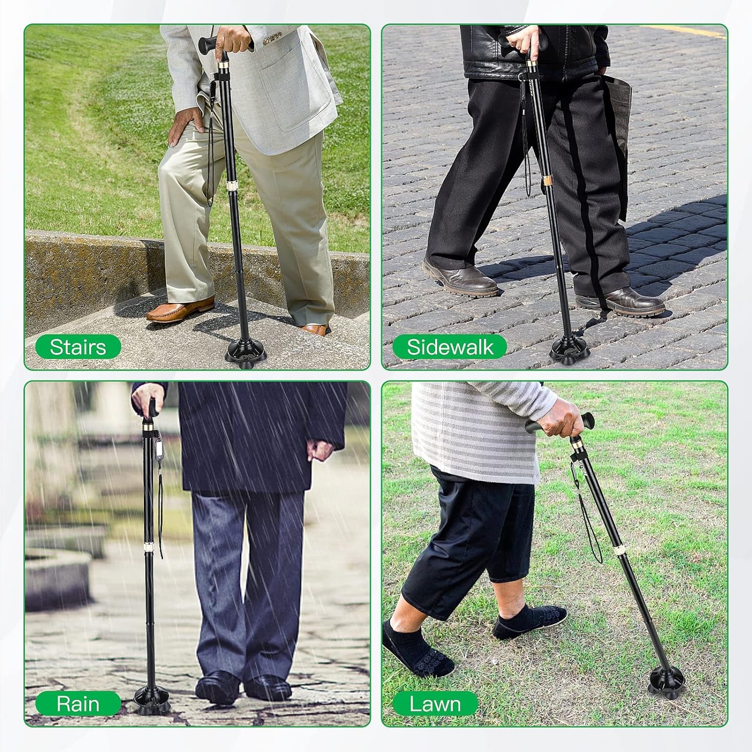 Walking Cane for Men & Women - Foldable, Adjustable-[Seniors Friendly]-Walking Canes with Heavy Duty Pivot Large Base, Aluminum Alloy Walking Stick with Carry Bag for Seniors & Adults