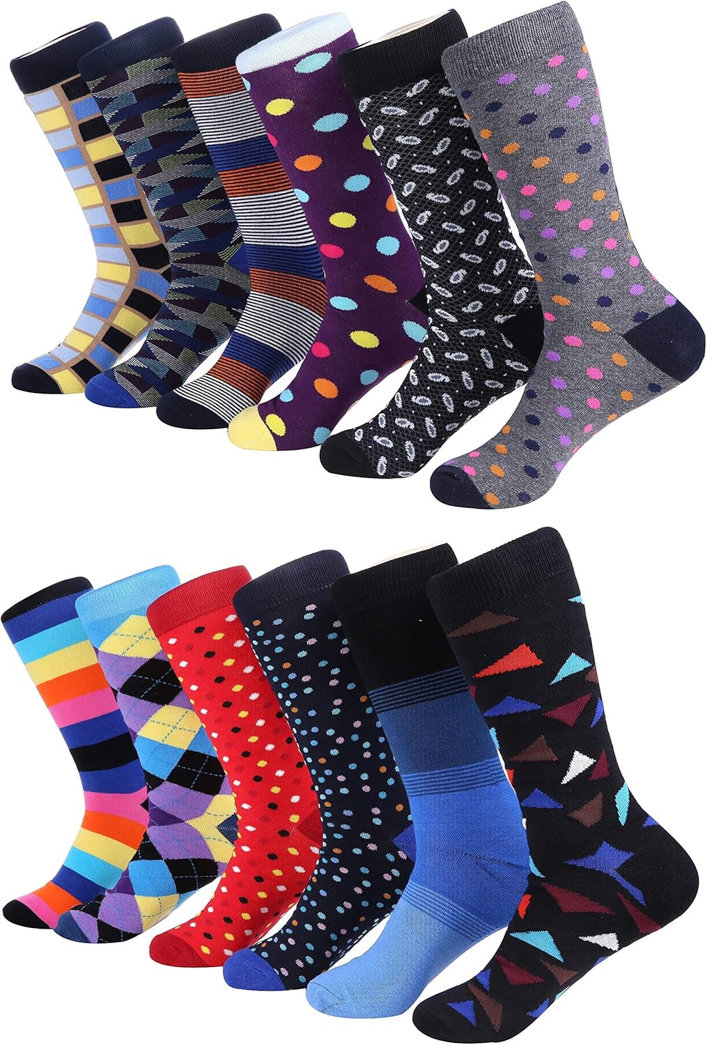 Marino Men'S Dress Socks - Colorful Funky Socks for Men - Cotton Fashion Patterned Socks - 12 Pack