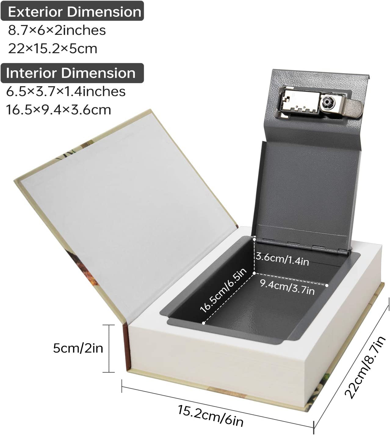 Real Paper Transfer Book Safe, Hollow with Secret Hidden Compartment, Combination Lock, 8.7"×6"×2" (Alice-Combination)