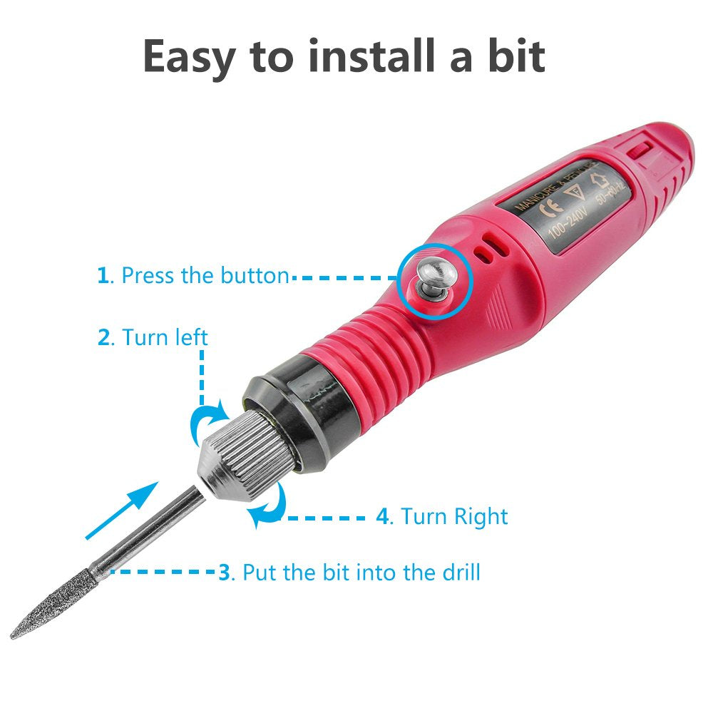 Portable Electric Nail Drill Set Pen Sander Polish Machine Acrylic Gel Removal Manicure Filer Kit with 6 Nail Drill Bits Pedicure Efile Rotary Carver Nail Art Tools