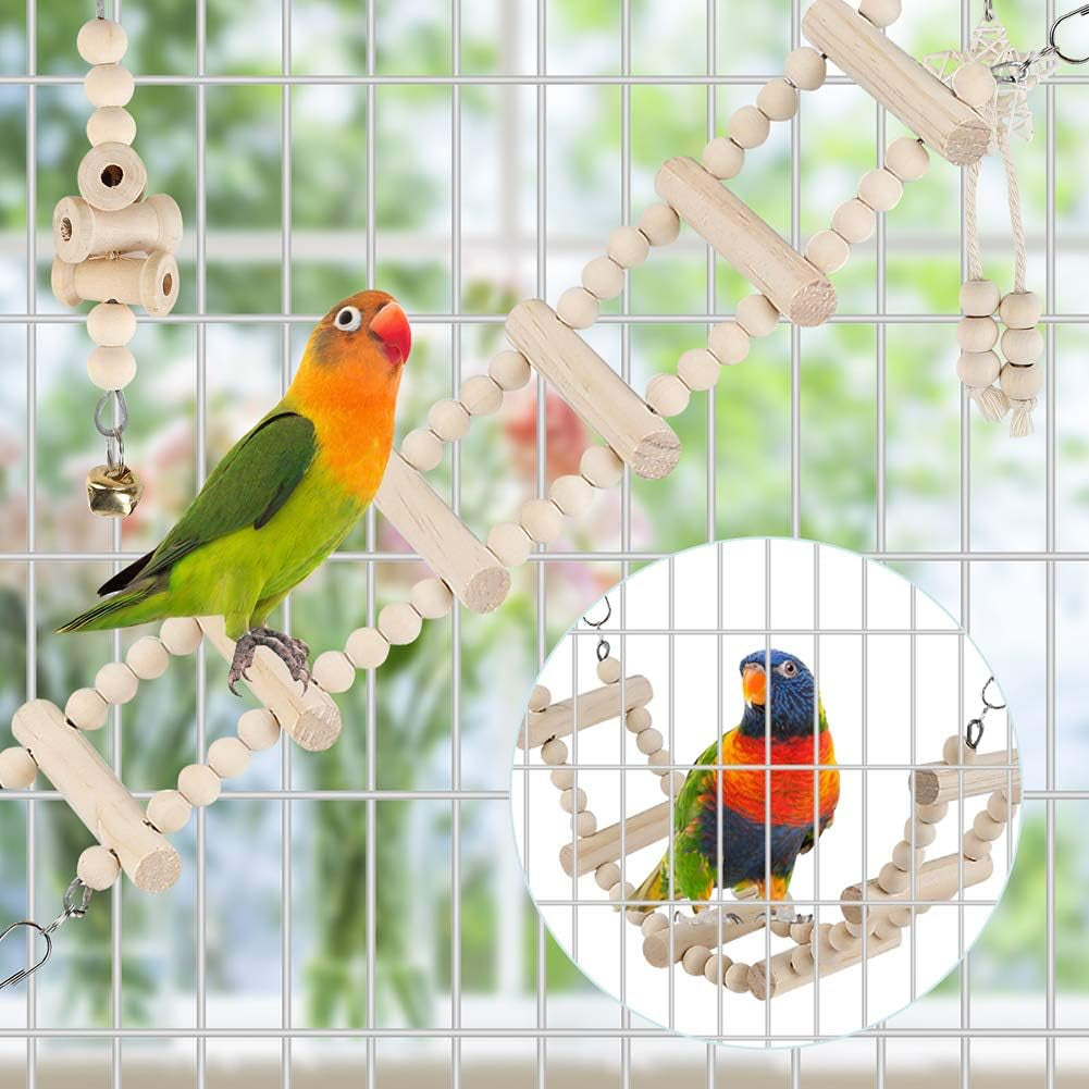 Bird Parrot Swing Toys, Chewing Standing Hanging Perch Hammock Climbing Ladder Bird Cage Toys for Budgerigar, Parakeet, Conure, Cockatiel, Mynah, Love Birds, Finches and Other Small to Medium Birds