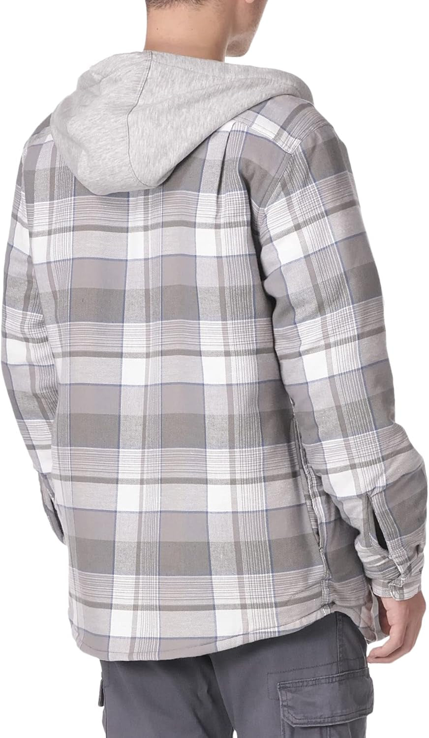 Men'S Long Sleeve Quilted Lined Flannel Shirt Jacket with Hood