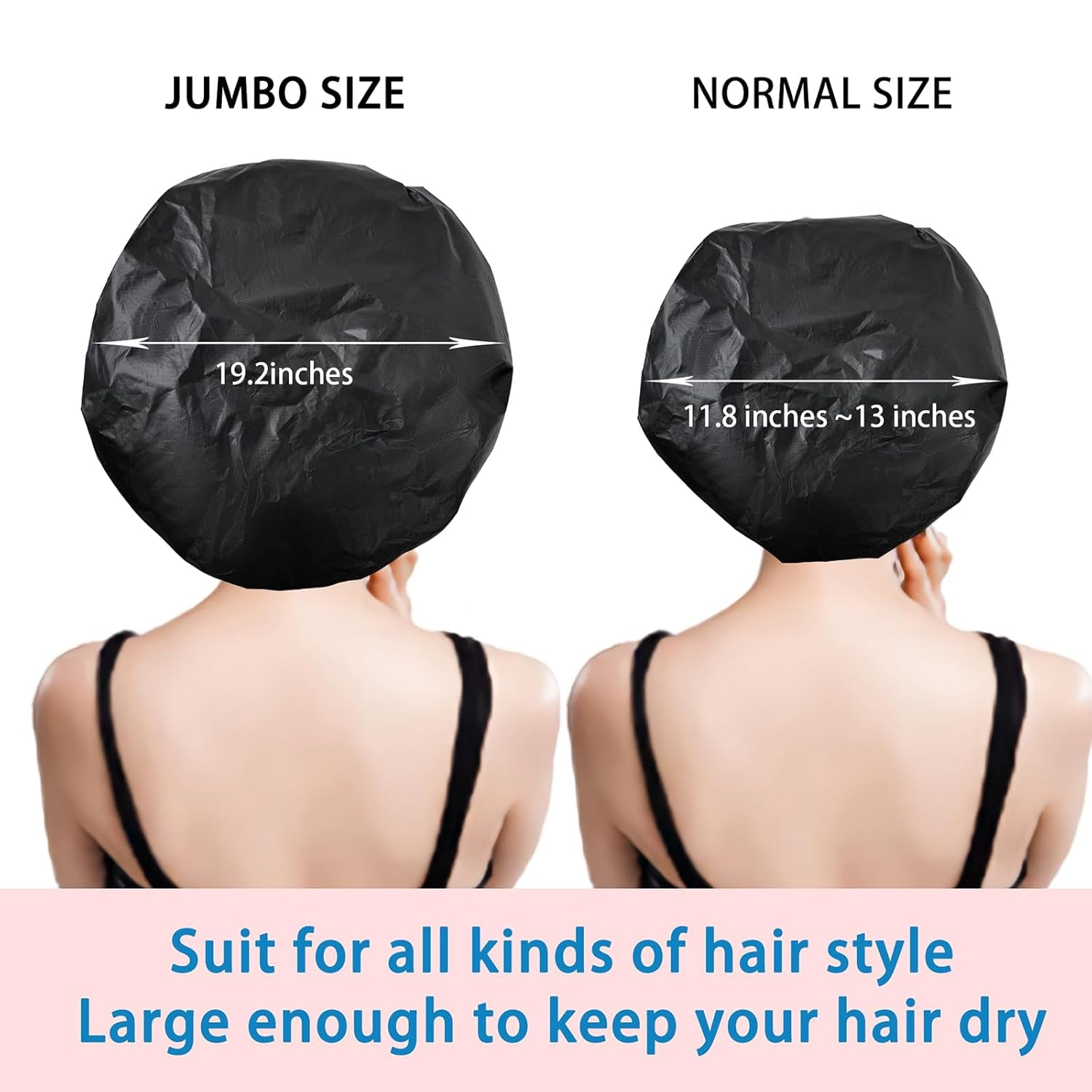 Super Jumbo Shower Cap 2 PCS Waterproof Shower Caps for Women, Extra Large Shower Cap, Reusable Super Large Bath Caps Hair Cap for Long Thick Curly Hair, Locs, Twist Braids - Black + White