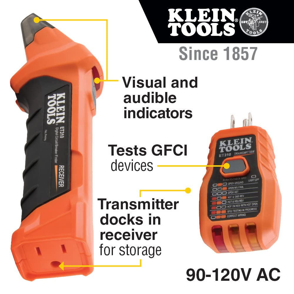 ET310 AC Circuit Breaker Finder, Electric Tester with Integrated GFCI Outlet Tester & RT250 GFCI Outlet Tester with LCD Display &  69411 Circuit Breaker Finder Accessory Kit