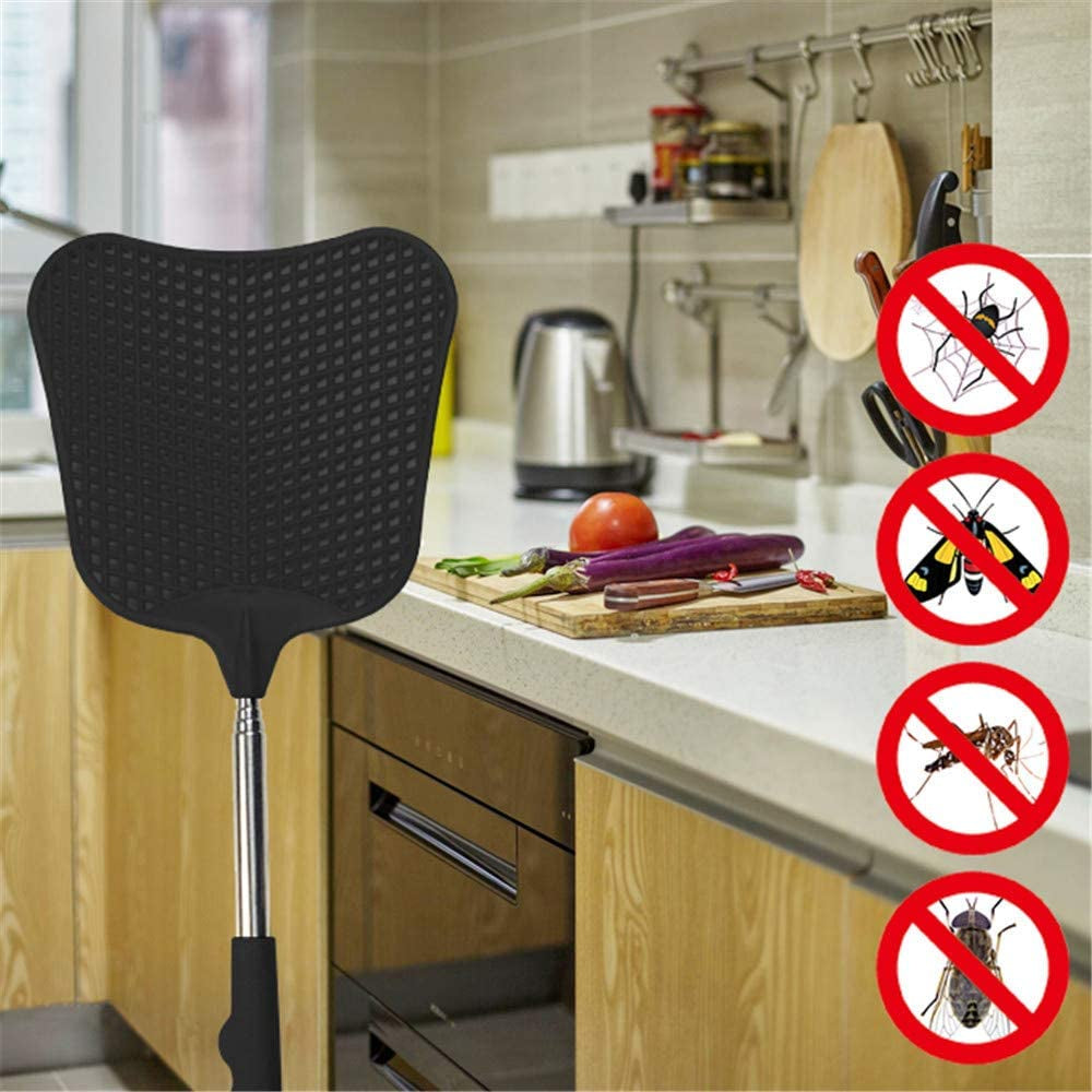 Telescopic Fly Swatters, Durable Plastic Fly Swatter Heavy Duty Set, Flyswatter with Stainless Steel Handle for Indoor/Outdoor/Classroom (2 Pack)