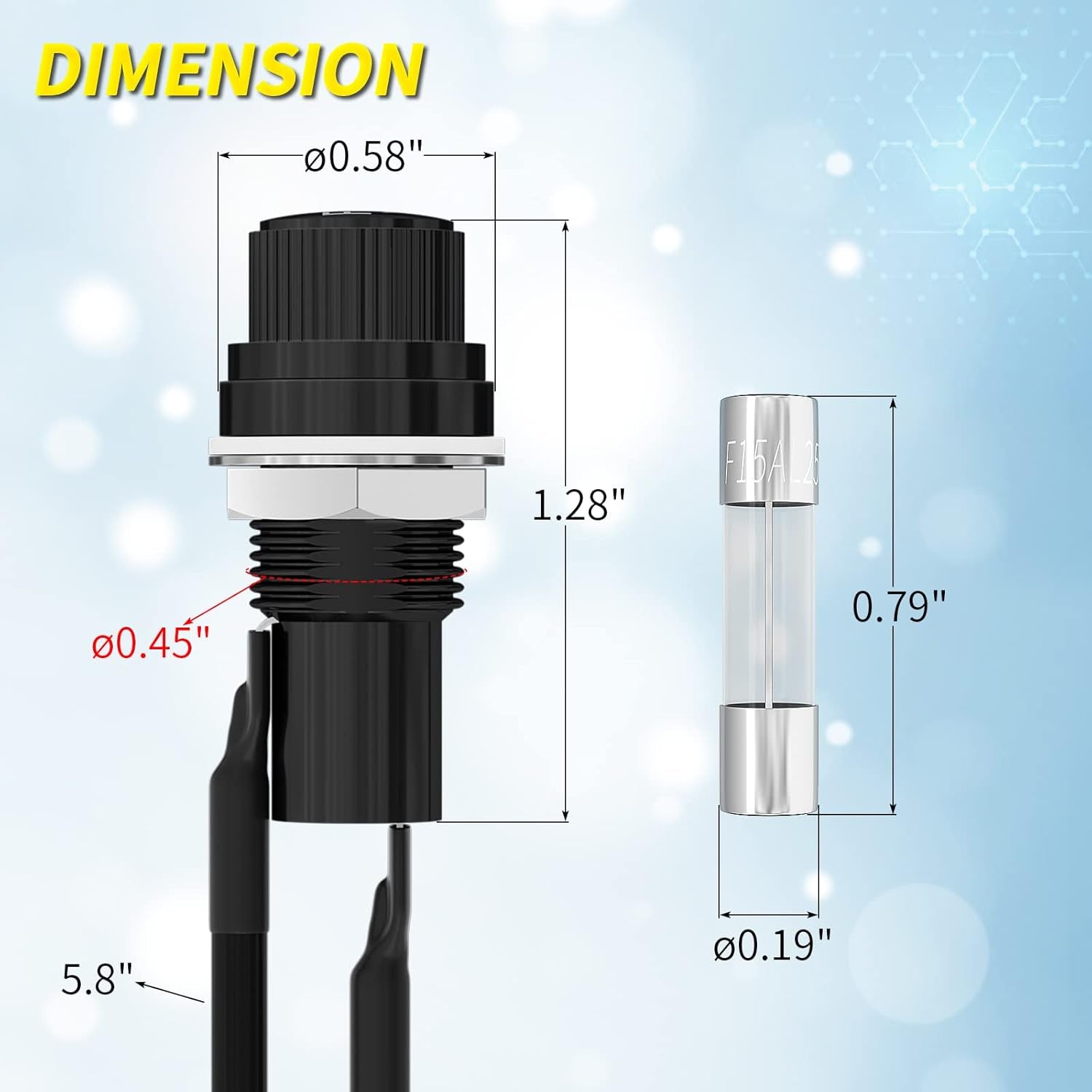 Panel Mount Fuse Holder 5X20Mm 12V DC 250V AC Screw Cap Fuse Holders with Pre-Soldered Wires and Fast-Blow Glass Tube Fuses - 5Pack